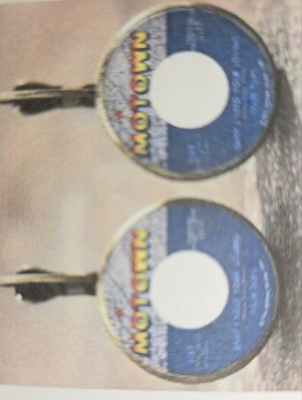 Blue and Brass Round Glass Vimtage Motown Records Dome Earrings